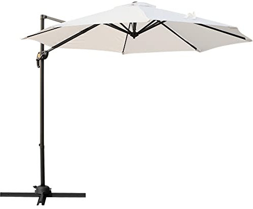 Outsunny 3 x 3(m) Cantilever Parasol with Cross Base, Garden Umbrella with 360° Rotation, Crank Handle and Tilt for Outdoor, Patio, Cream White
