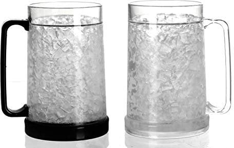 Double Wall Gel Frosty Freezer Ice Mugs Clear 16oz Set of 2