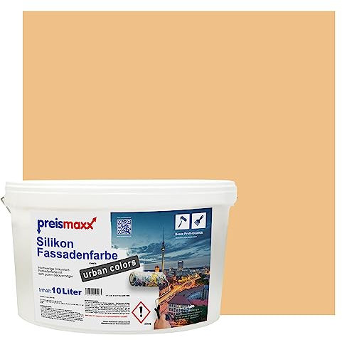Preismaxx Silikonharz Fassadenfarbe, Ockergelb Gelb 10L hochwertige, matte, wasserabweisende Aussen-Dispersion, sehr guter Regenschutz - Abperleffekt