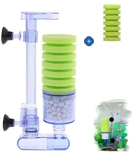 capetsma Aquarium-Filterschwamm für Aquarien, Ultra-leiser Schwammfilter mit Aquarium-Luftpumpe, inklusive Ersatzschwamm und Biokugeln