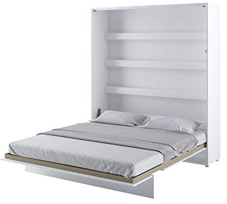 BIM Furniture Wandbett Vertical Schrankbett Bed Concept Wandklappbett mit Lattenrost Bettschrank Funktionsbett Schrank mit integriertem Klappbett (Weiß Glanz, 180 x 200 cm)