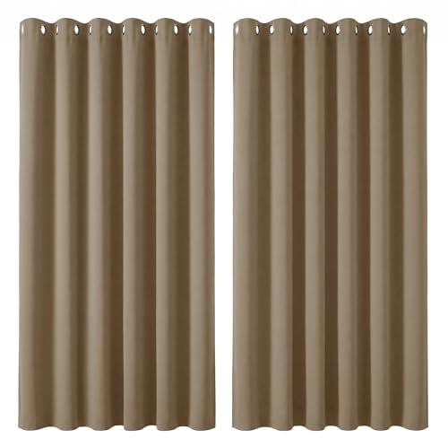 Deconovo Super Soft Bedroom Curtains Blackout Thermal Insulated Eyelet Blackout Curtains for Nursery Tan Brown 90x108 Inch 2 Panels