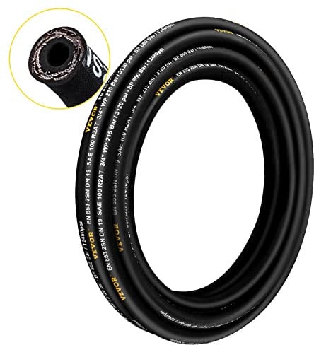 VEVOR Hydraulikschlauch 6,35 mm x 30,5 m, Gewickelter Hydraulikschlauch 5800 PSI, Gummi-Hydraulikschlauch mit 2 Hochfesten Stahldrahtgeflechten, Bulk-Hydraulikschlauch -40 °C bis 121 °C