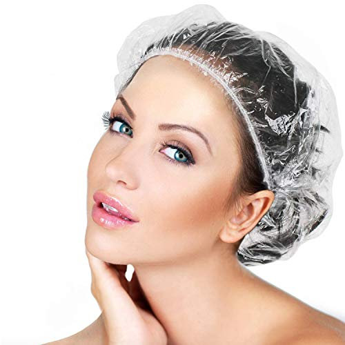 Glamza Disposable Shower Caps x100 – Clear Waterproof Plastic Hair Caps for Women, Men & Kids – Elastic, Comfortable, Hygienic – Ideal for Shower, Spa, Salon, Hotel, Travel Use