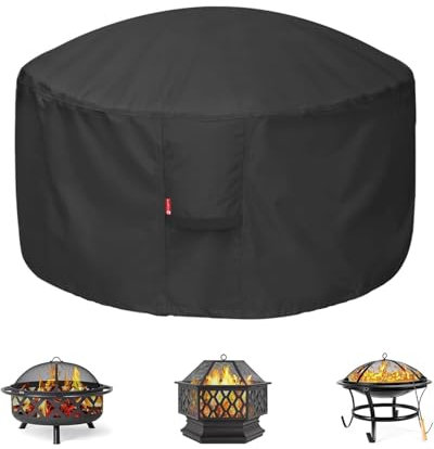 SheeChung Fire Pit Cover Round 32Dx16H,Fits 28,30,32 Fire Pit,Waterproof Heavy Duty 600D Polyester Fire Bowl Cover,Outdoor Patio Gas Table firepit Cover Weather Resistant
