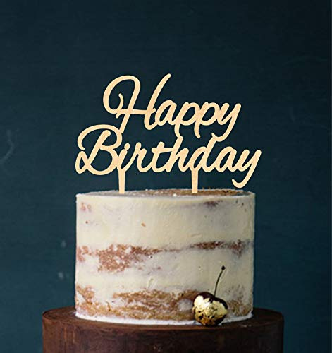 Manschin-Laserdesign Cake Topper, Tortenstecker Acryl/Holz Happy Birthday Geburtstag Topper Einstecker, Stecker, Torte, Kuchen (Holz) Art.Nr. 5117