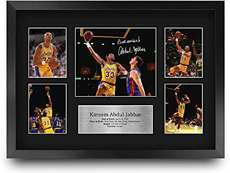 HWC Trading FR A3 Kareem Abdul-Jabbar Lakers Geschenke Gedruckt, Signiert Autogramm-Präsentation-Display Für Basketball-Erinnerungsstücke-Fans - A3 Eingerahmt