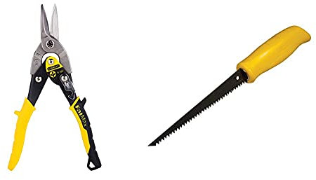 Stanley Aviation Snips - Coupe Droite & 0-15-556 Scie À Guichet Spéciale Panneaux De Plâtre Poignée Synthétique 150 Mm - Anti-Corrosion - Pointe Effilée - Poignée Souple Pour Plus De Confort