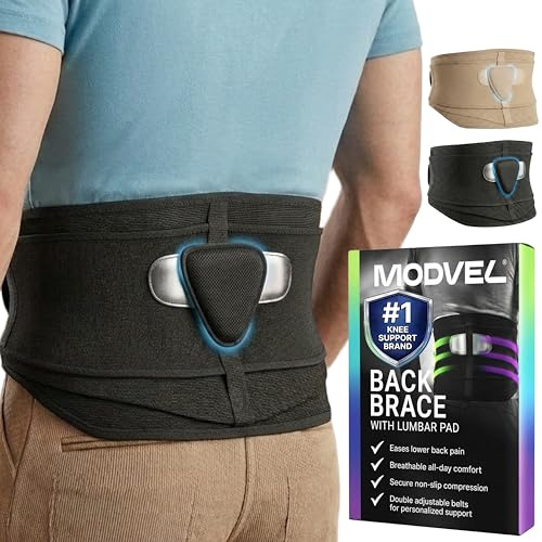 MODVEL Rückenbandage Lordosenstütze für den unteren Rücken für Damen und Herren, Rückengurt Orthopädische Körperhaltungskorrektor-Bandage 3XL [Schwarz]