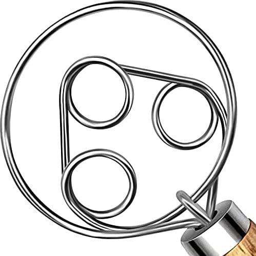 TEEVEA Danish Dough Whisk Stainless Steel Dough Whisk Dutch Style Bread Dough Hand Mixer Wooden Handle Kitchen Baking Tools Bread Making Tools and Supplies