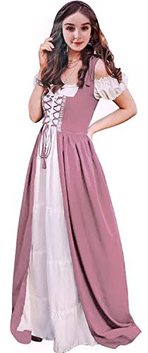 Aibaowedding - Robe de Renaissance pour femme - Costume médiéval - Rose - XXL/XXXL