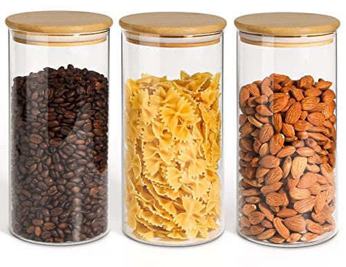 ComSaf 1300ML Glass Storage Jars with Lids Set of 3 - High Borosilicate Glass Airtight Kitchen Food Canisters Cylinder Clear Preserving Seal Containers with Lid for Canning Cereal,Pasta,Spices