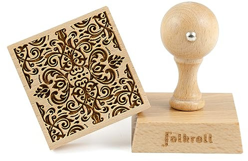Folkroll Keksstempel Damast, 55x55 mm, Cookiestempel, Backstempel, Keks, Stempel, Motiv, Buchenholz, 334782