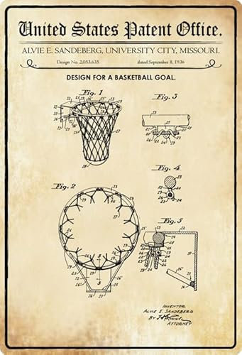 Metall Schild 20x30cm Patent Entwurf Basketball Korb 1936 Blechschild