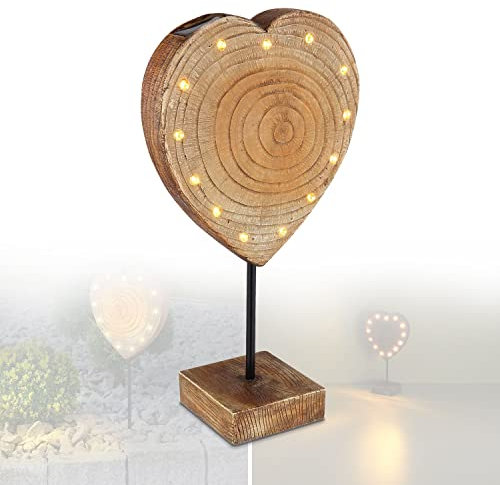 bmf-versand® Solarlampe für Außen Stehend Herz in Holzoptik mit Pflegetuch – Solarleuchte Garten – Außenleuchte Gartenlampe LED – Leuchte Solar Aussenlampe IP 44 Erdspitz