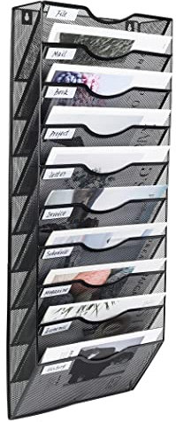 PAG 10 Ebene Hängender Zeitschriftenständer,Wandorganizer Geeignet für Büro/Studium/Zuhause,Metall Postsortierer Literaturregal Lagerung von Zeitschriften/Briefen/Dokumenten,Schwarz