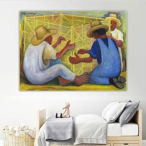Ölgemälde auf Leinwand, Druck, Poster, Diego Rivera, „Drei Männer, die einen Huacal bauen“, moderne Wohnkultur, Kunst, Wandbild für Büroflur, 70 x 91 cm, rahmenlos