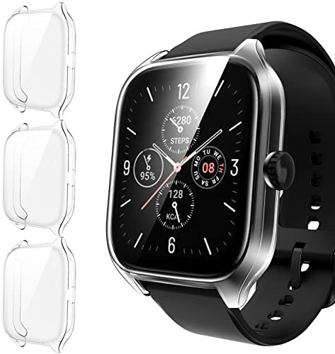 ivoler 3 Stücke Klar Silikon Hülle für Amazfit GTS 4 Schutzhülle, Vollständige Abdeckung Schutzfolie Weiche TPU Cover Case Schutz Displayschutz Folie
