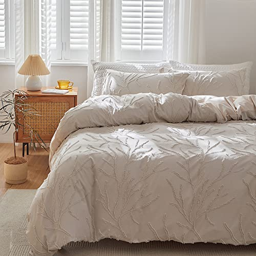 GETIYA Beige Getuftet Bettwäsche 200x220cm Herren Damen Bettwäsche Zweig Muster Blümchen Bettbezug Aesthetic Blumen Bettwäsche Teenager Mädchen Bettwaesche Mikrofaser mit 2 Kissenbezug 80x80cm