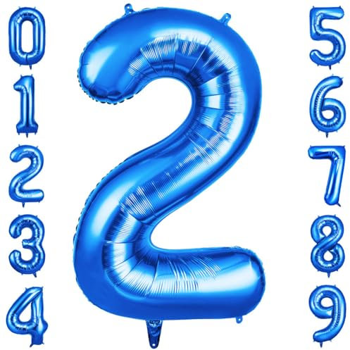 OFFCUP Geburtstag Zahl 2 Blau, Geburtstagsdeko Ballons, Riesige Folienballon in 40 - 101cm, für Männer Frauen Geburtstagsparty Deko, Jubiläum 2 Jahre Deko