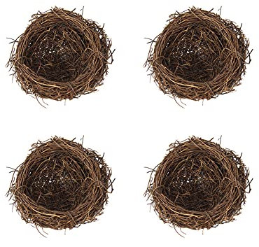 BYNYXI 4 Stück Rattan Vogelnest, 8cm Künstliches Osternest Schaum Wachteleier Festival Ostern Deko Handgemacht Frühling Zweige Rattan Nest für Ostern Tischdeko Basteln Foto Requisiten