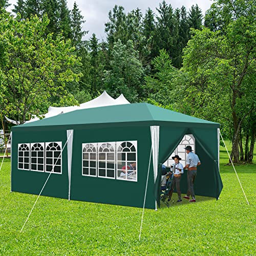 Jopassy 3x6 m Pavillon Wasserdicht Gartenpavillon mit 6 Seitenteilen Partyzelt UV-Resistent Gartenzelt 100g/m² Bierzelt Hochwertiges PE Plane Festzelt Grün