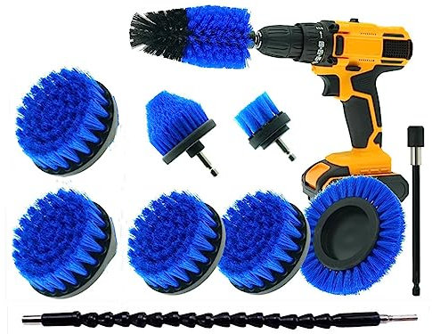 HUAWELL Drill Brush Power Scrubber Cleaning Brush with 2 Extended Attachment Set Kit for Bathroom and Kitchen Surface,Grout,Tub,Shower,Tile,Corners (Blue)