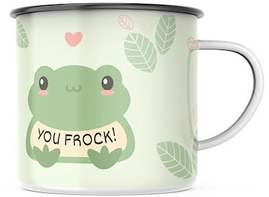 Emaille Tasse You Frock - Frosch Motiv - 300 Milliliter Kapazität, Spülmaschinenfest, lustiges Geschenk für Familie, Partner und Freunde - Für jeden Anlass