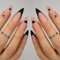 24PCS Long False Nails with Glue Stickers,Almond Full Cover Acrylic and Press on Nails no Glue,Black Edge Love French Fake Nails Stick for Women and Girls Nail Art