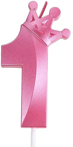 Pink Number 1 Birthday Candle丨1st ​Birthday Party Pink Theme Decorations丨3D Crown Designed Number Candles for Birthday Cake Topper Decorations（1 Candle Pink）