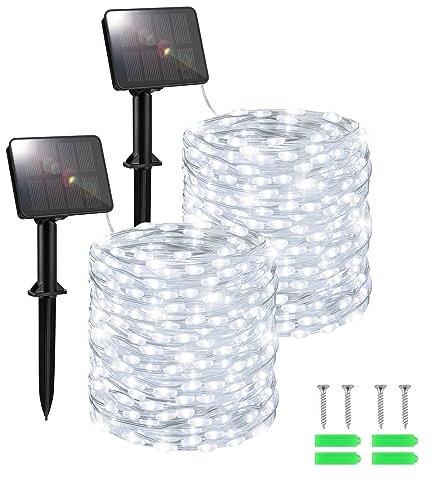 FFZZKJ Solar Lichterkette Außen Solar Insgesamt 240LED 12Mx2 Stück Solarlichterkette Außen Wetterfest 8 Modi für Gartendeko, Terrasse, Kaltweiß