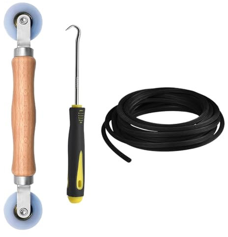 BAYTORY Kit di riparazione per finestre, rullo in nylon con cuscinetto, gancio di rimozione scanalato e scanalatura di fissaggio da 9,8 m di ricambio per l'installazione di schermi a rete per porte