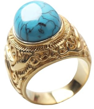 VELESAY Türkis Ringe Herren Edelstahl Ringe Schmuck Vintage Punk Ring Rocker Biker Gothic Hip Pop Ring Tolles Geschenk für Männer Gold-Tone US12