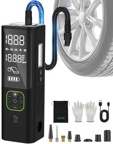 Compresseur d'air portable, ZUZEE 3 fois plus rapide | 150 psi, triple LCD, mode de gonflage multiple | Pompe à air pour pneus de voiture, vélo, moto, également pour balles, matelas, etc