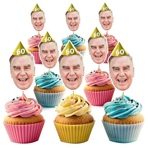 Personalised Photo Face Cupcake Toppers Custom Cake Topper 60th Birthday Party Decorations 50th 65th 70th Grandad Grandma HBD60