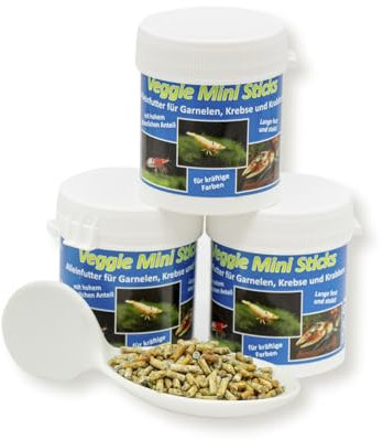 AQ4Aquaristik Veggie Mini Sticks- Alleinfutter für Garnelen, Zwerggarnelen, Krebse und Krabben, 3x45g=135g