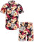 COOFANDY Ensemble de chemises et shorts hawaïens pour homme - 2 pièces - Flamant rose - Chemise tropicale à manches courtes - Tenue de vacances de plage - Tailles S à 3XL, Plantes Fleurs - Noir et