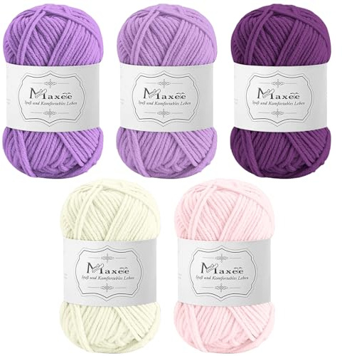 Maxee Häkelgarn 250g (50g*5 Farbe), Acryl Wolle Zum Stricken, Garn zum Häkeln und Stricken, Hand Knitting Yarn Set, Handstrickgarn Baumwollgarn für Häkeln, Wolle zum Stricken und Kunsthandwerk