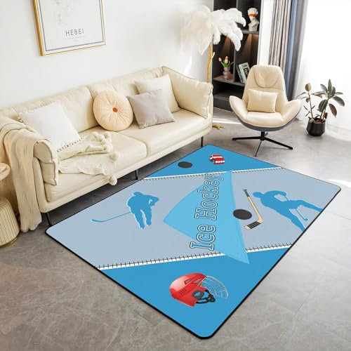 Eishockey Bereich Teppich 150x200 für Bett, Kinder Sport Puch Hockey Stick Teppich für Büro, Geometrie Spleißen Eisbodenmatte für Wohnzimmer