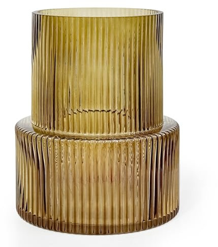 Aoderun Vase en verre transparent pour fleurs, grand vase à fleurs moderne côtelé pour salon, table à manger, cuisine, bureau, maison, étagère, décoration de fête de mariage (ambre)