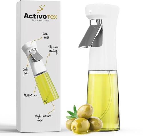 Spruzzatore Olio Spray per Cucina. Dispenser di olio in vetro da 240 ml olio spray spray nebulizzatore sottile nebulizzatore diffusore spray spray olio e aceto (bianco, 240 ml)