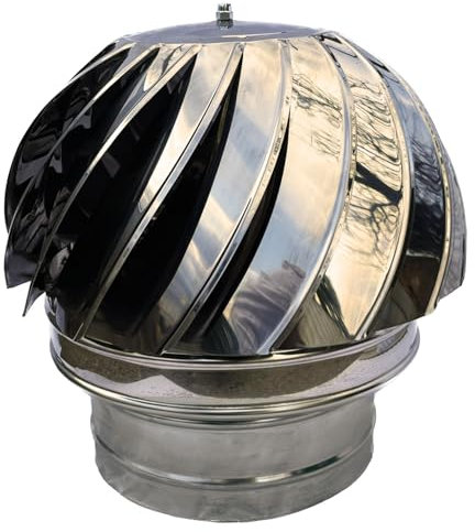 120 mm SUNIFY Extracteur de Fumées Rotatif Éolien En Inox AISI304 Base Ronde - Chapeau de Cheminée Anti-Courant d'Air pour Conduits. Tout Usage Ventilateur et Casquette Rotative Inox 80mm-350mm