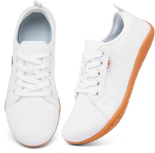 Geweo Chaussures Pieds Nus Barefoot Décontractées Running Trail Femme Homme Minimaliste Baskets Marche Unisexe Large Orteil Trekking Sneakers Respirant Poids Léger pour Blanc Brun 37EU