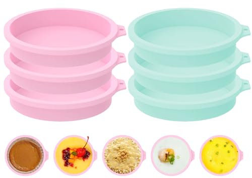 CHUNZHILAI 6 Pack Air Fryer Egg Mould Round Silicone Layer Cake Mold Silicone Chocolate Mousse Cake Mould Layer Rainbow Cake Round Mould DIY Dessert Cake Baking Tools(4'')