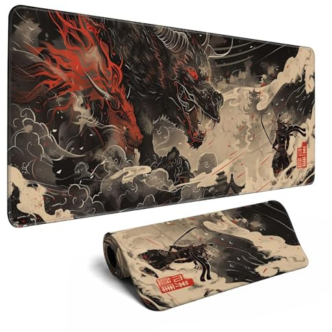 MiaVibte Huge Demon Large Mouse Pad Japanese Ukiyo-e Ukiyo-e Samurai Desk Mat, 31.5 X 11.8 Inches, Vibrant