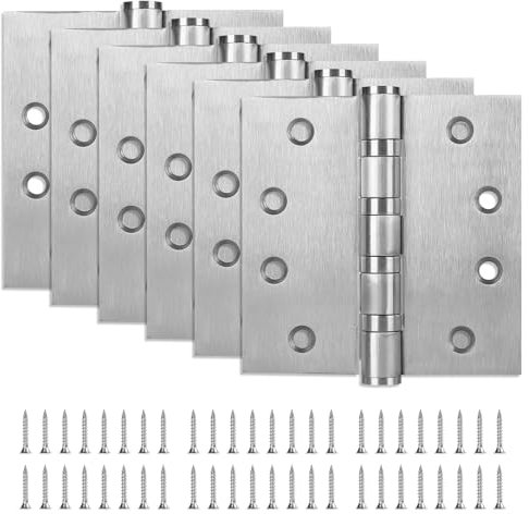 6 Pack Stainless Steel 4'' Door Hinges, 4in (102mm) x 4in (102mm) Heavy-Duty Ball Bearing Door Hinges with Square Corners for Exterior & Interior Doors, Silver