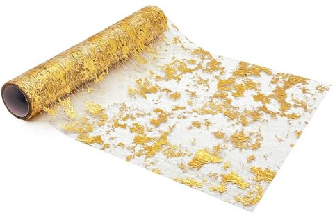 BOOSHMall Tischläufer Gold, Tischdecke Glänzend mit Beschicht, Tischdeko für DIY Geschenke Karneval Taufe Geburtstage Hochzeit Weihnachten Party, 1 Rolle 28CM×9M