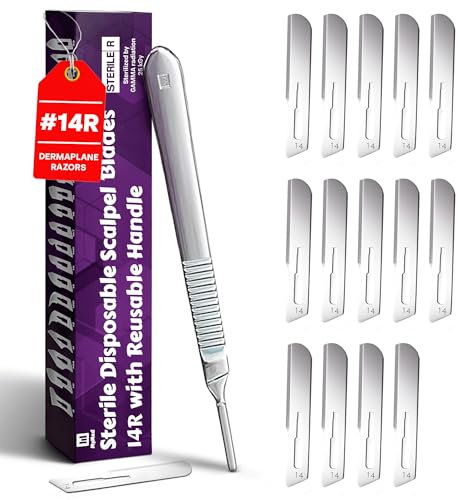 MyMed #14R Blades Dermaplaning Skalpelle mit Dermaplane Griff - 15 Stück Dermaplane Rasierer für Frauen Gesicht + Dermaplane Griff #3, Dermaplaning Werkzeug für Gesicht