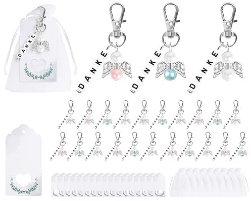 Fyshird 21 Stück Schutzengel Schlüsselanhänger Danke Geschenk Schutzengel Anhänger Geschenkanhänger Kraftpapier Gastgeschenke für Hochzeit Taufe Abschied Dankeschön Kommunion Konfirmation