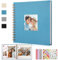 DazSpirit Leinen Fotoalbum zum Selbstgestalten, 20,5 x 20,5cm, 60 Weißen Seiten Fotobuch zum Einkleben mit Frontfenster, 5 Aufkleber, DIY Geschenk für Baby, Familie, Jahrestag, Geburtstag (Blau)